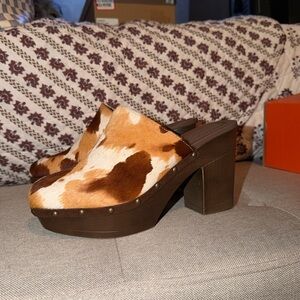 Cato Tan and Brown Cow Print Women's Mules
